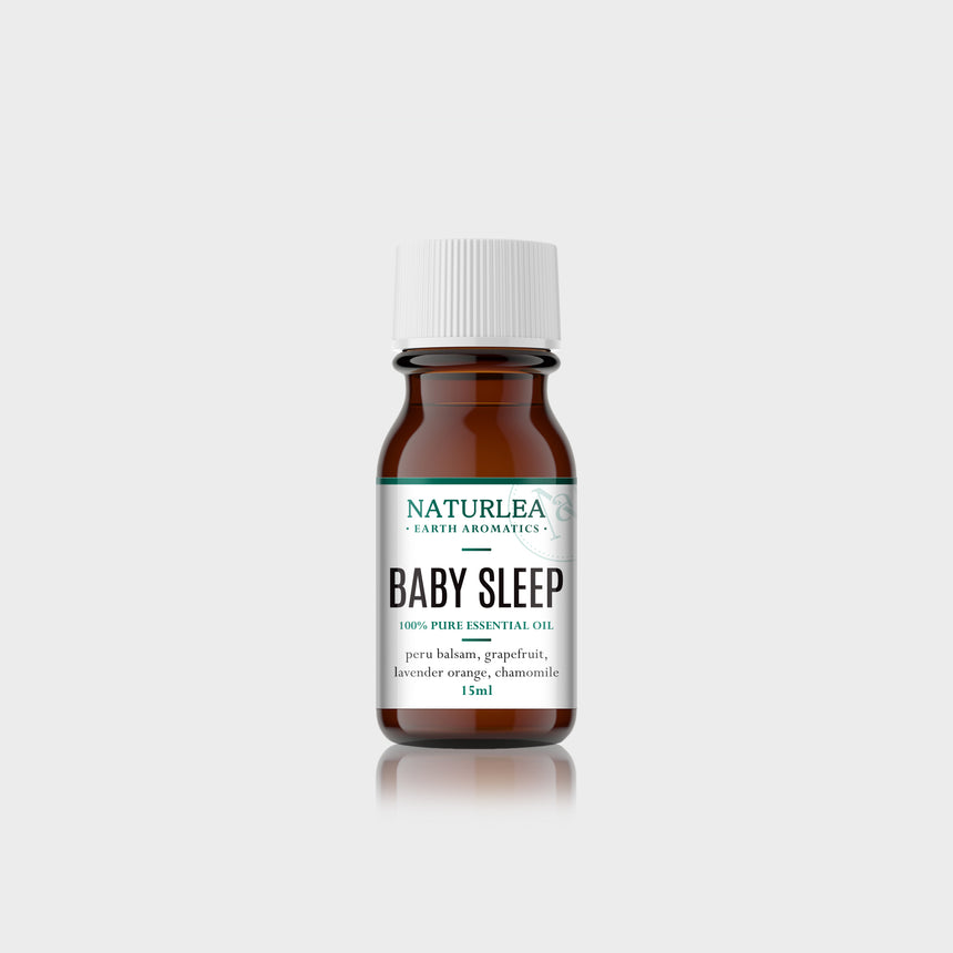 Naturlea Baby Sleep Essential Oil 15mL Bottle on Grey Background. Prepare your baby for sleep. 100% Australian Made. 