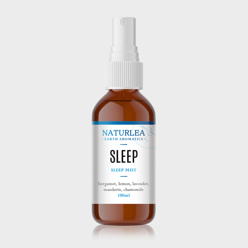 Naturlea Sleep Mist 100mL Bottle on Grey Background. De-stress and clear the mind before bed. 100% Australian Made. 