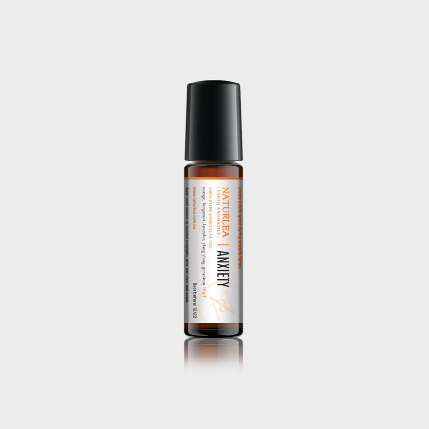 Naturlea Roll-On 10mL Bottle on Grey Background. With Vitamin E. Reduce stress and calm your senses. 100% Australian Made. 