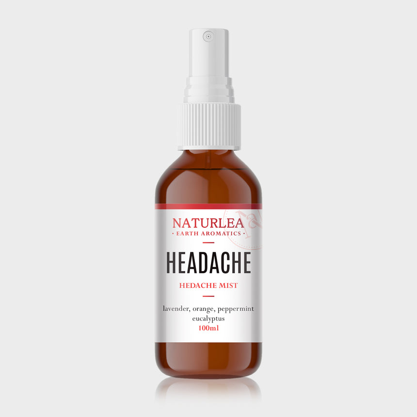 Naturlea Headache Mist 100mL Bottle on Grey Background. Reduce headache pain and relax your mind. 100% Australian Made. 